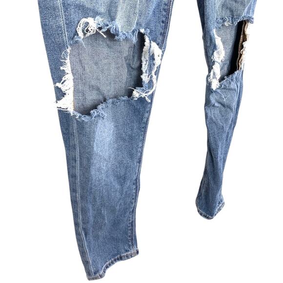 American Eagle Mom Jeans Distressed High Rise Holes Ripped Medium Blue Wash 000 - Picture 11 of 16